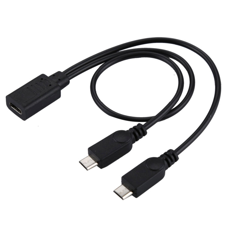 Câble adaptateur USB-C / TYPE-C femelle vers 2 x micro USB mâle et longueur  totale du cordon : environ 30 cm
