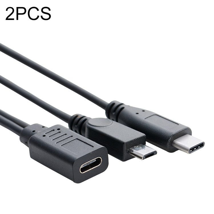 2 PCS USB-C / TYPE-C Femelle vers Micro USB 5 broches + USB-C / Type-C  Câble de données mâle Longueur du câble : 30 cm