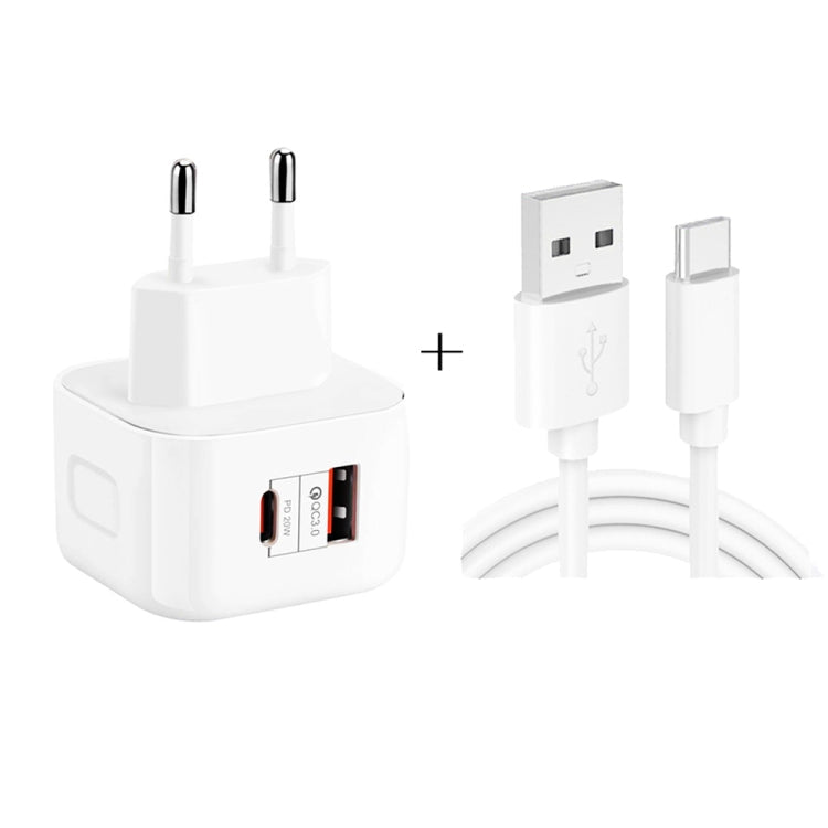 YSY-6087PD 20W PD3.0 + QC3.0 Dual Quick Charge Travel Charger with USB to Type-C Data Cable Plug Size: US Plug