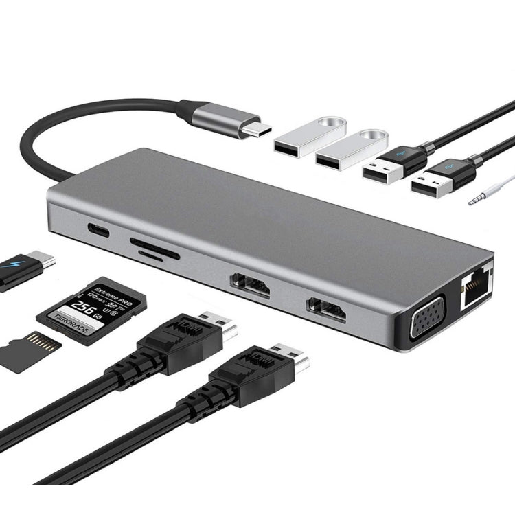 5 port hub USB de type C pour USB3.0 3.5AUDIO HDMI VGA Pd