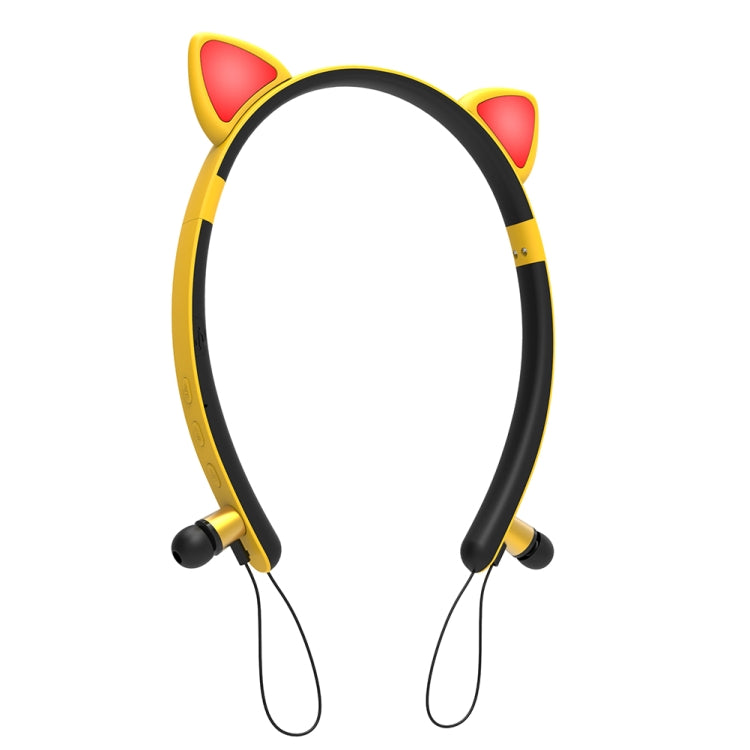 ZW29 Cat Ear Stéréo Son HIFI Mode Outdoor Portable Sports Casque Bluetooth  sans fil avec micro et lumière LED rougeoyante (Jaune)