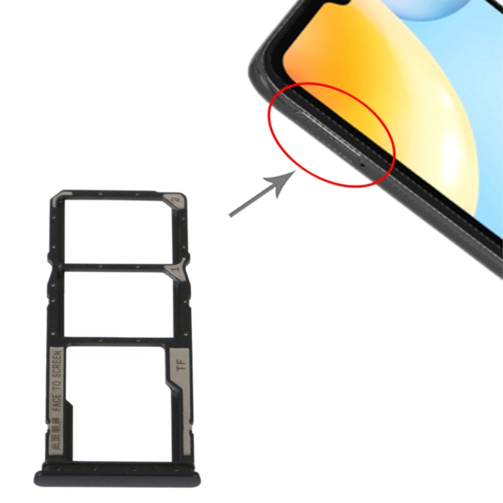 Bandeja Porta SIM Micro SIM / Micro SD Xiaomi Redmi 10C 4G / Poco C40 4G Negro