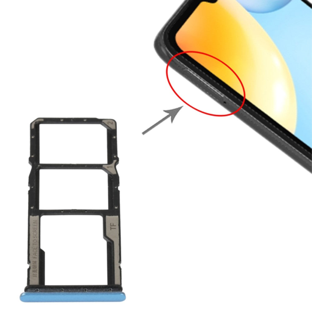 Plateau porte-carte SIM Micro SIM / Micro SD Xiaomi Redmi 10C 4G / Poco C40 4G Bleu