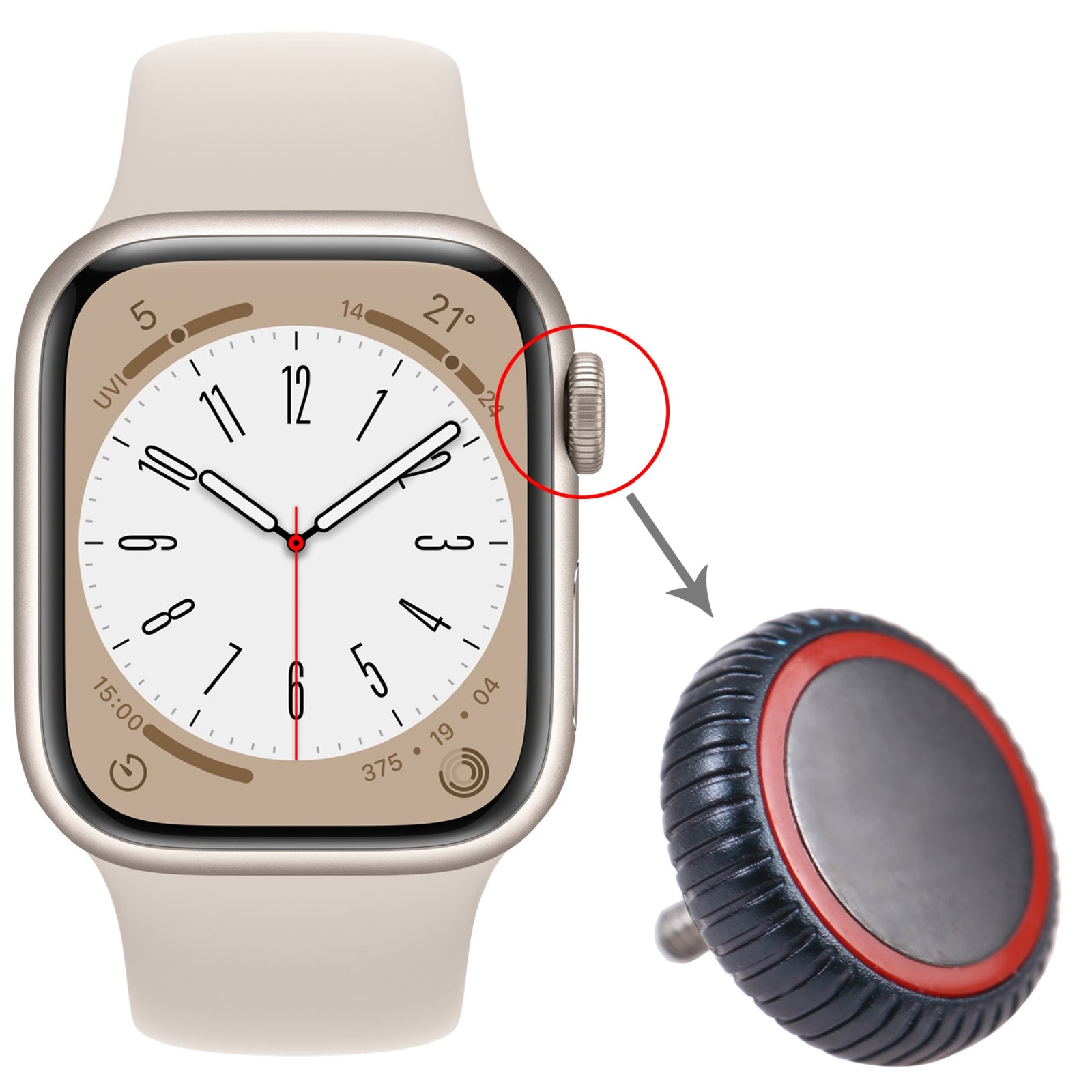 Couronne Écrou Apple Watch Series 8 (LTE) Gris