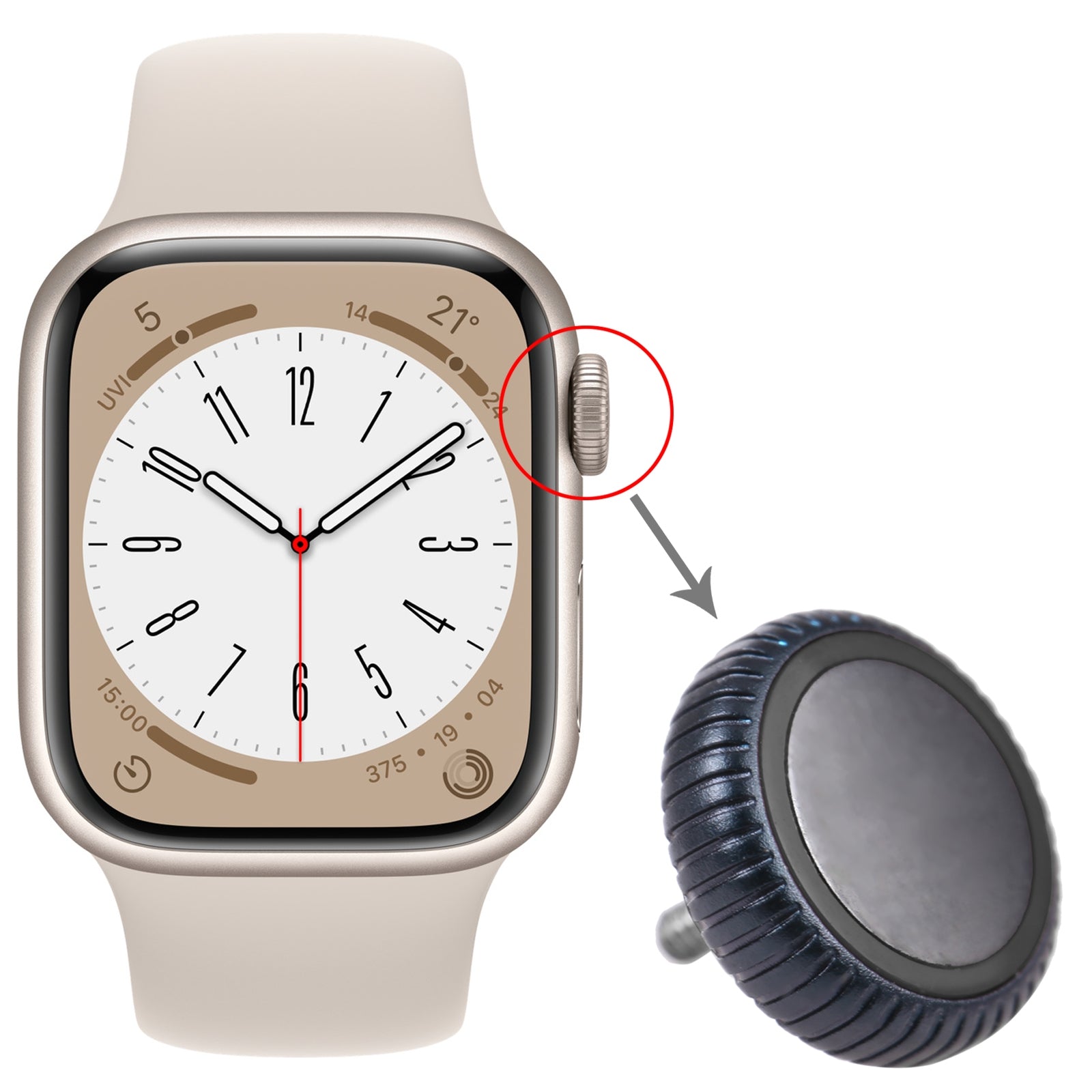Couronne Écrou Apple Watch Series 8 (GPS) Gris