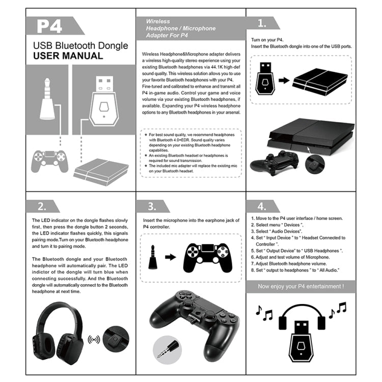 Récepteur et émetteurs d'adaptateur Bluetooth USB 4.0 pour Sony PlayStation PS4