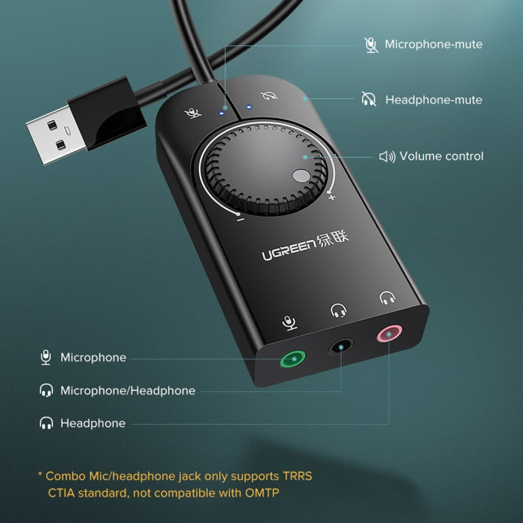 UVerde CM109 Carte Audio Externe USB vers 3 Ports 3,5 mm pour Ordinateur avec Molette de Réglage du Volume Longueur : 15 cm