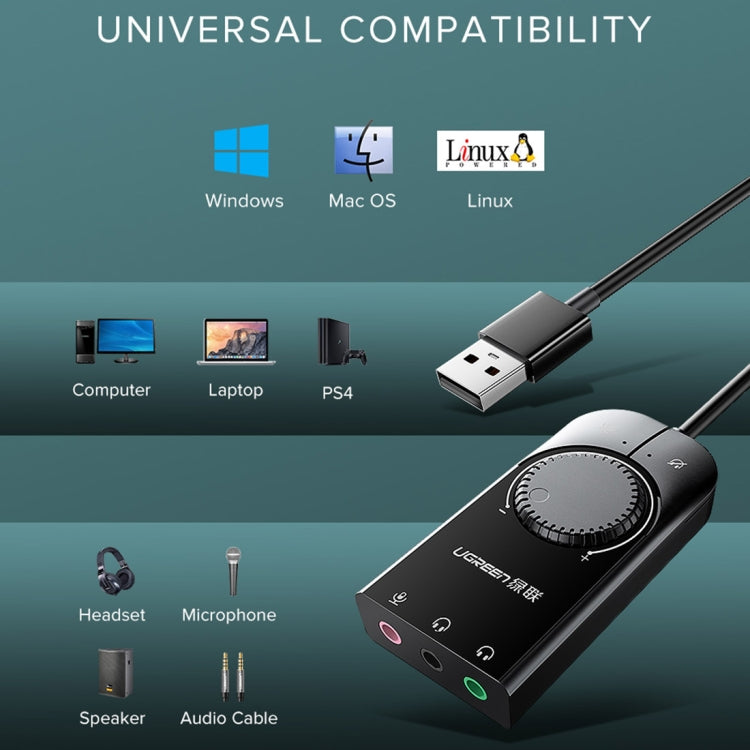 UVerde CM109 USB to 3 Ports 3.5 mm External Audio Card For Computer with Volume Adjustment Wheel Length: 15 cm