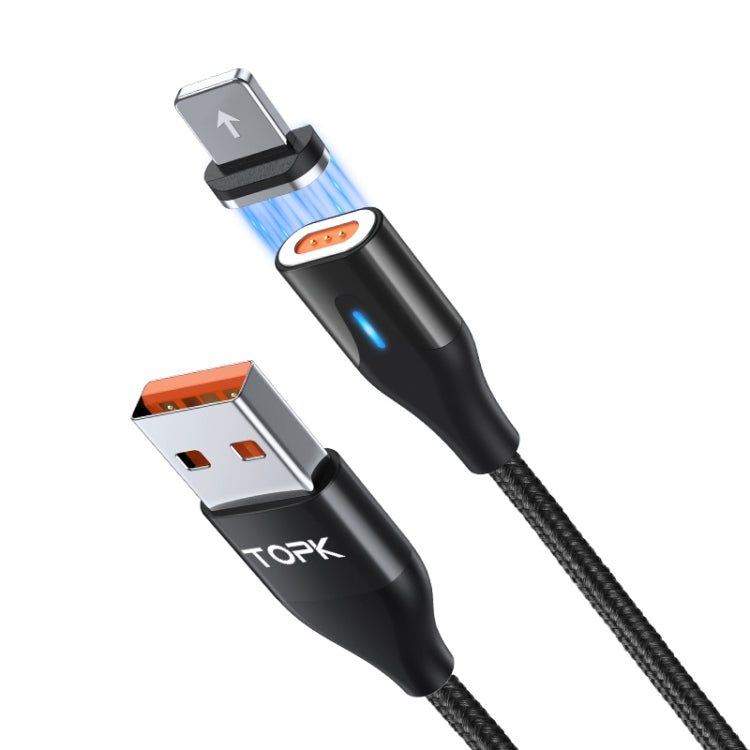 TOPK AM63 1m USB a 8 Pines Conector de metal Magnético plano Cable de Datos de Carga Rápida Magnético trenzado de Nylon (Negro)