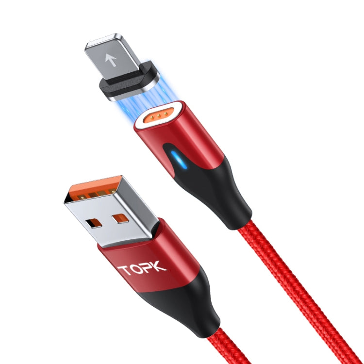TOPK AM63 1m USB a 8 Pines Conector de metal Magnético plano Cable de Datos de Carga Rápida Magnético trenzado de Nylon (Rojo)