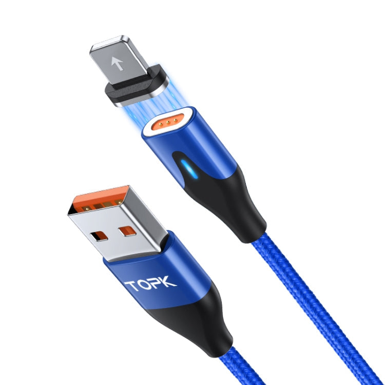 TOPK AM63 1m USB a 8 Pines Conector de metal Magnético plano Cable de Datos de Carga Rápida Magnético trenzado de Nylon (Azul)
