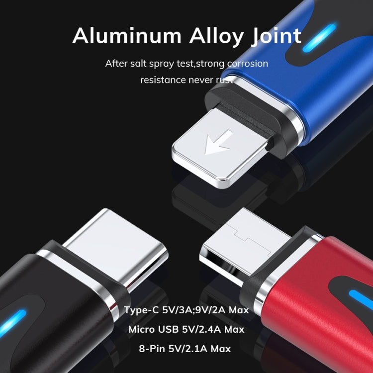 TOPK AM63 1m USB a 8 Pines + USB-C / Tipo-C + Micro USB 3 en 1 Conector de metal Magnético plano Cable de Datos de Carga Rápida Magnético trenzado de Nylon (Azul)