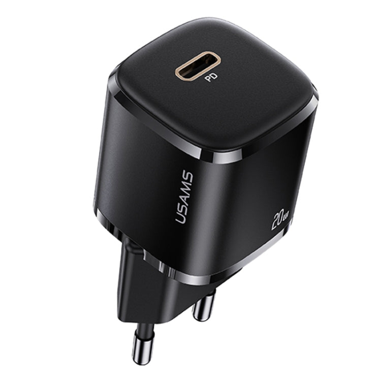 USAMS US-CC124 T36 20W PD USB-C / Type-C Mini Single Port Travel Charger EU Plug (Black)