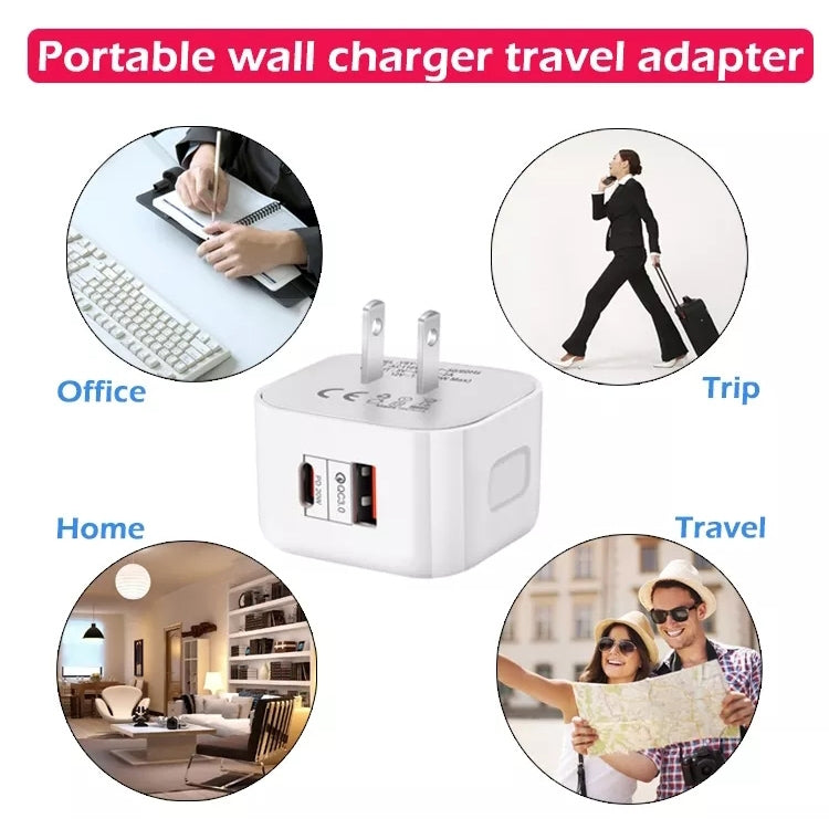 YSY-6087 20W PD + QC 3.0 Dual Ports Travel Charger Power Adapter US Plug