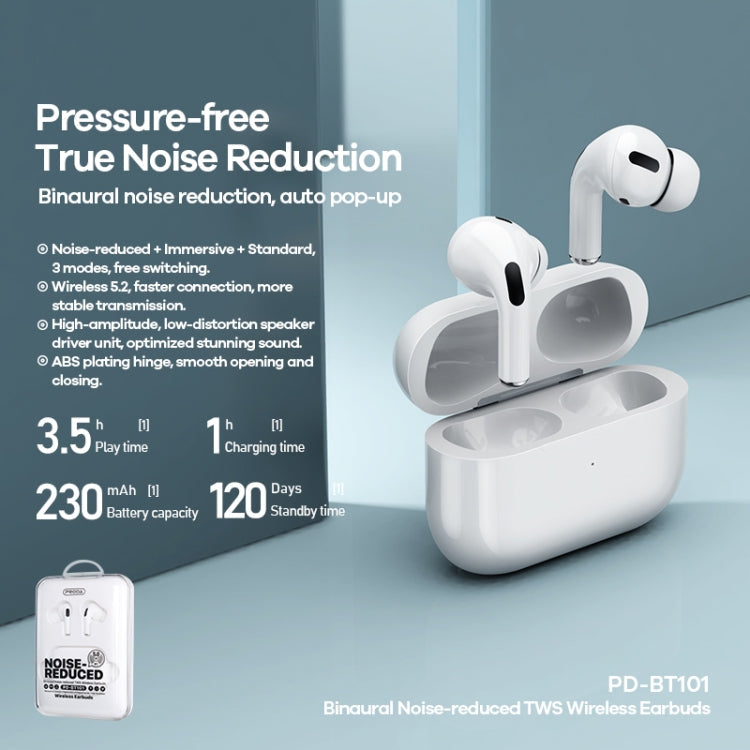 Remax Proda PD-BT101 Binaural Wireless Earphone with TWS True Noise Cancellation (White)
