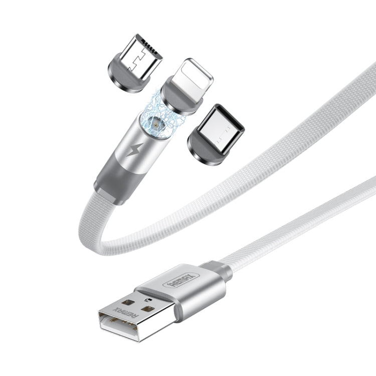 Remax RC-169TH MANDER Series 2.1A 3 en 1 8 Pin + Tipo-C / USB-C + Micro Magnético Cable de Carga Longitud: 1M (Blanco)