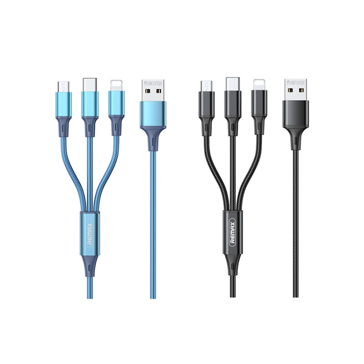 Remax RC-189TH GITION Series 3.1A 3 en 1 8 broches + Type-C / USB-C + Micro USB en alliage d'aluminium Longueur du câble : 1,2 m (Noir)