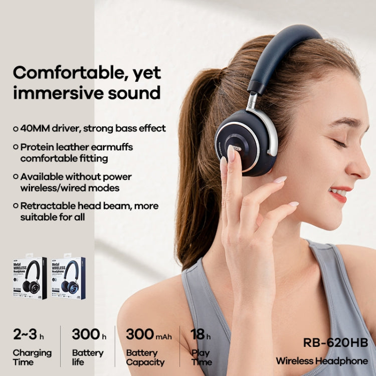 Remax RB-620HB Bluetooth 5.0 Metal Wireless Bluetooth Headphones (Black)