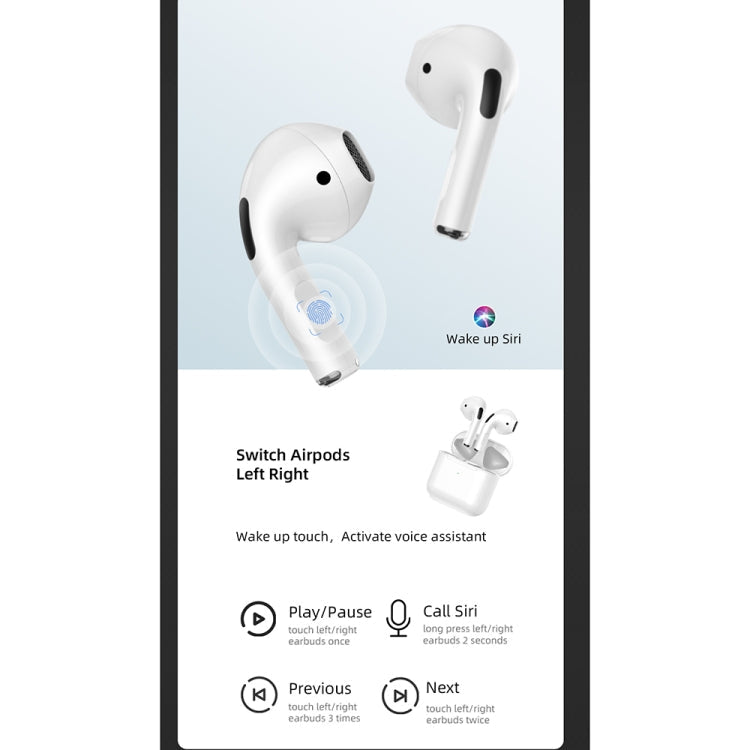 Wiwu Airbuds Lite Touch Bluetooth Earphone with Charging Box Support Siri Master-Slave Switching iOS Show Battery (White)