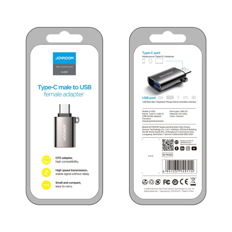 Joyroom S-H151 Adaptateur OTG USB-C / TYPE-C mâle vers USB femelle 2A (Noir)
