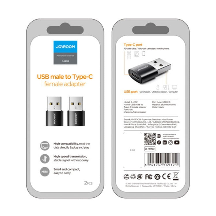 Joyroom S-H152 3A Macho USB a USB-C / Tipo-C Adaptador de OTG Hembra (Negro)