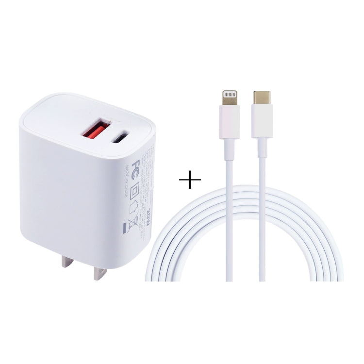 U087 20W USB-C / Type-C + USB Ports Charger with 100W Type-C to 8 PIN Fast Charging Cable 1M US Plug