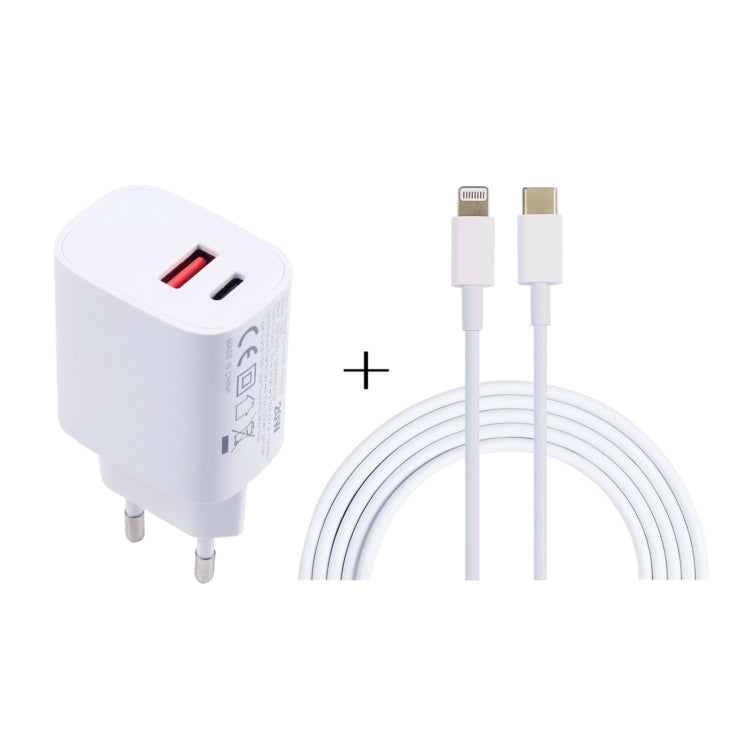 T087 20W USB-C / Type-C + USB Ports Charger with 100W Type-C to 8 PIN Fast Charging Cable 1M EU Plug