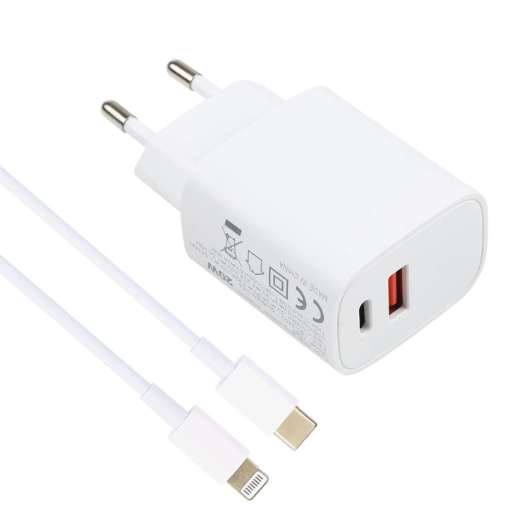 T087 20W USB-C / Type-C + USB Ports Charger with 100W Type-C to 8 PIN Fast Charging Cable 2M EU Plug