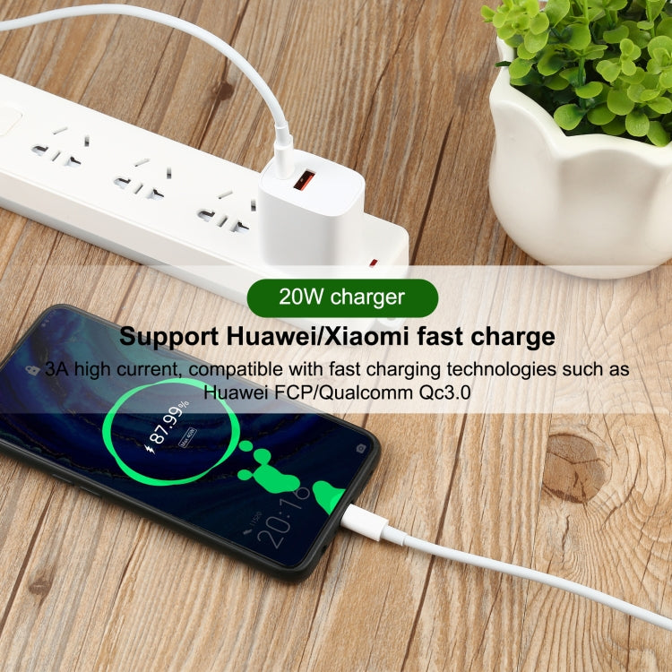 U087 20W USB-C / Type-C + USB Ports Charger with 100W Type-C to Type-C Fast Charging Cable 1M US Plug