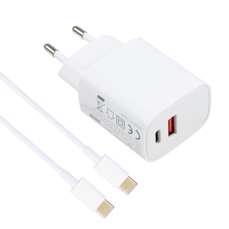 T087 20W USB-C / Type-C + USB Ports Charger with 100W Type-C to Type-C Fast Charging Cable 2M EU Plug