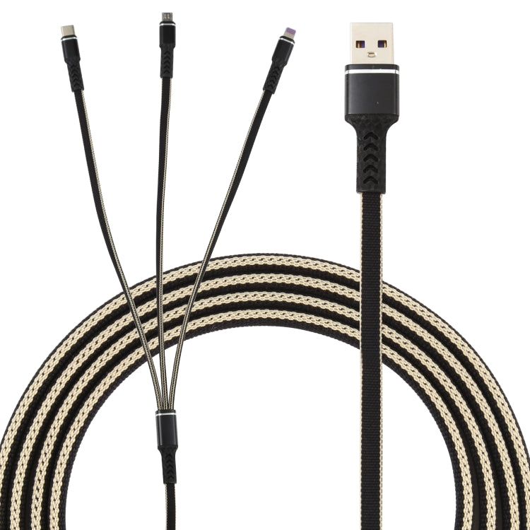 1.2m USB to 8 PIN + USB-C / Type-C + Micro USB 3 in 1 Nylon Braided Charging Cable (Black)