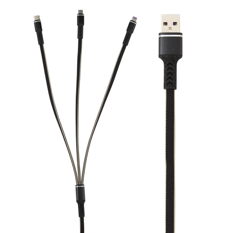 1,2 m USB auf 8 PIN + USB-C / Type-C + Micro USB 3 in 1 geflochtenes Nylon-Ladekabel (Schwarz)