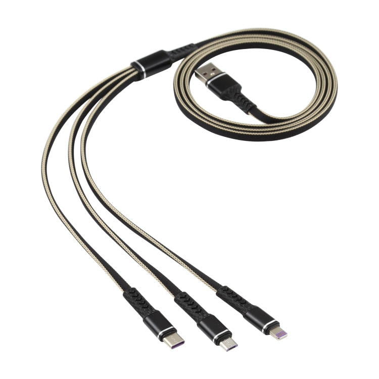 1,2 m USB auf 8 PIN + USB-C / Type-C + Micro USB 3 in 1 geflochtenes Nylon-Ladekabel (Schwarz)