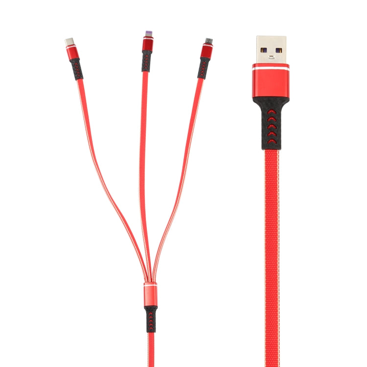 1,2 m USB auf 8 PIN + USB-C / Type-C + Micro USB 3 in 1 geflochtenes Nylon-Ladekabel (rot)