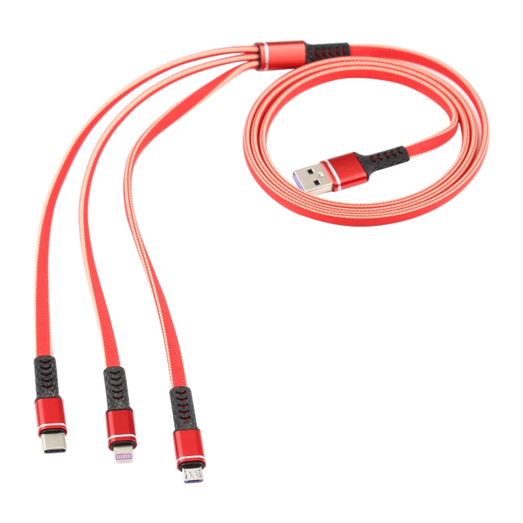 1,2 m USB vers 8 broches + USB-C / Type-C + Micro USB Câble de charge en nylon tressé 3 en 1 (rouge)