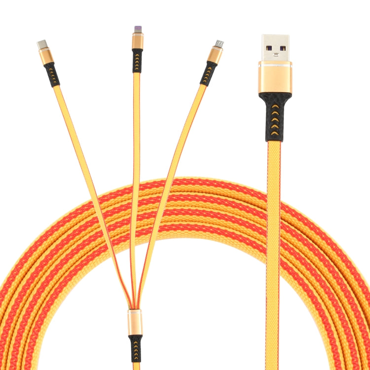 1.2M USB to 8 PIN + USB-C / Type-C + Micro USB 3 in 1 Nylon Braided Charging Cable (Yellow)