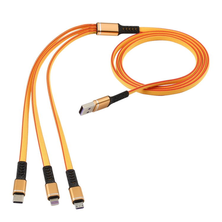 1,2 M USB auf 8 PIN + USB-C / Typ-C + Micro-USB 3-in-1-Nylon-geflochtenes Ladekabel (Gelb)