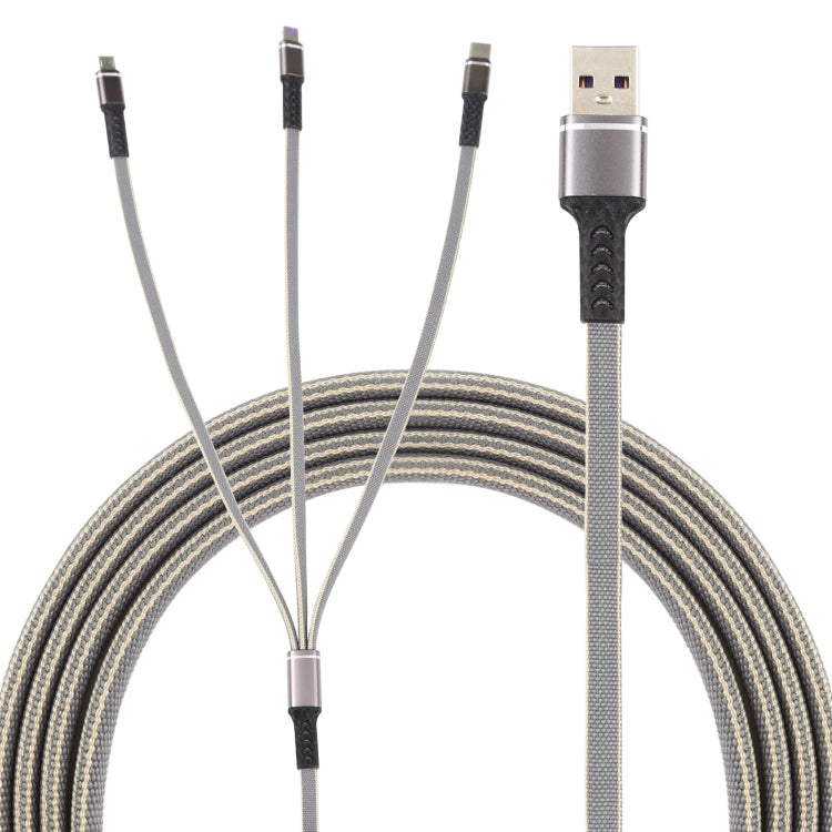 1.2m USB to 8 PIN + USB-C / Type-C + Micro USB 3 in 1 Nylon Braided Charging Cable (Grey)
