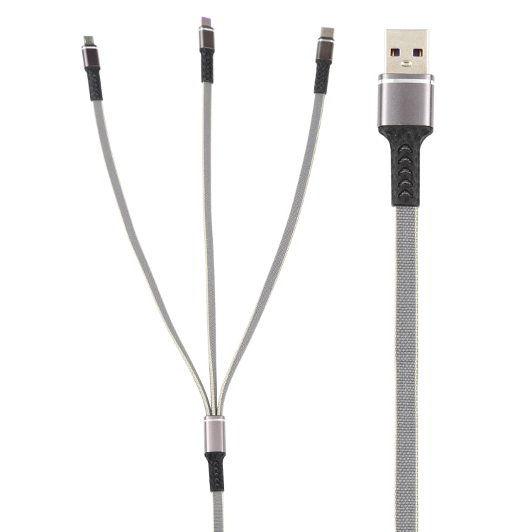 1.2m USB to 8 PIN + USB-C / Type-C + Micro USB 3 in 1 Nylon Braided Charging Cable (Grey)