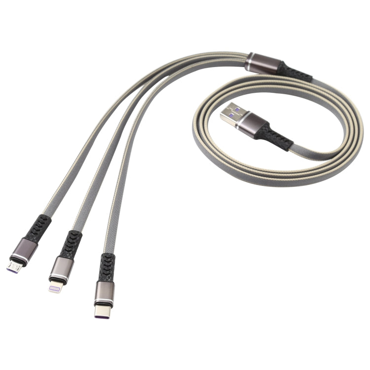 1.2m USB a 8 PIN + USB-C / Tipo-C + Micro USB 3 en 1 Cable de Carga trenzado de Nylon (Gris)