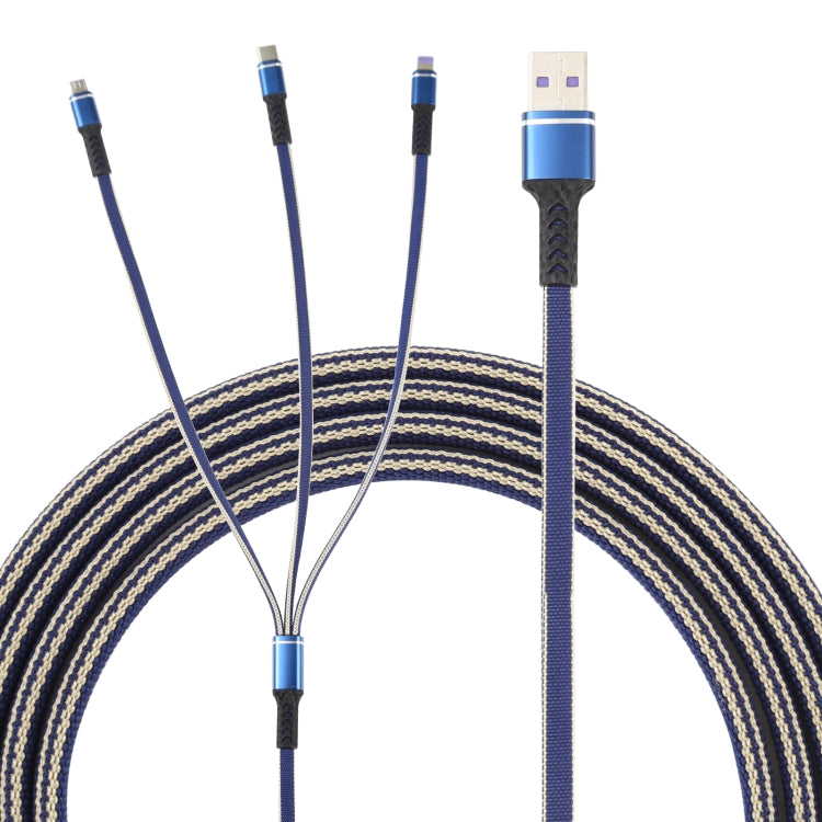 1.2M USB to 8 PIN + USB-C / Type-C + Micro USB 3 in 1 Nylon Braided Charging Cable (Blue)