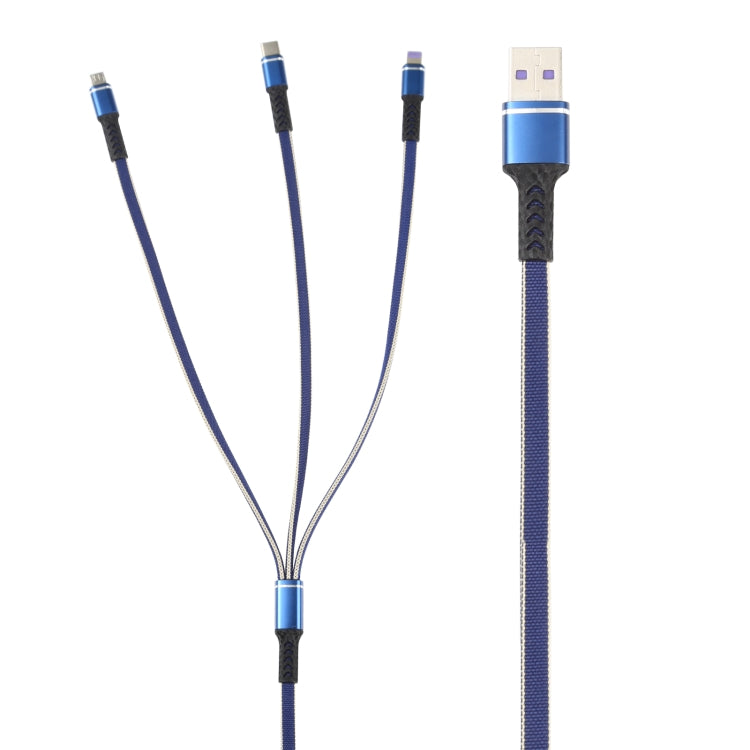 1.2M USB vers 8 PIN + USB-C / Type-C + Micro USB 3 en 1 Câble de charge en nylon tressé (Bleu)