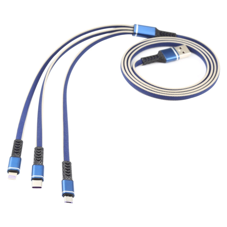 1.2M USB a 8 PIN + USB-C / Tipo-C + Micro USB 3 en 1 Cable de Carga trenzado de Nylon (Azul)