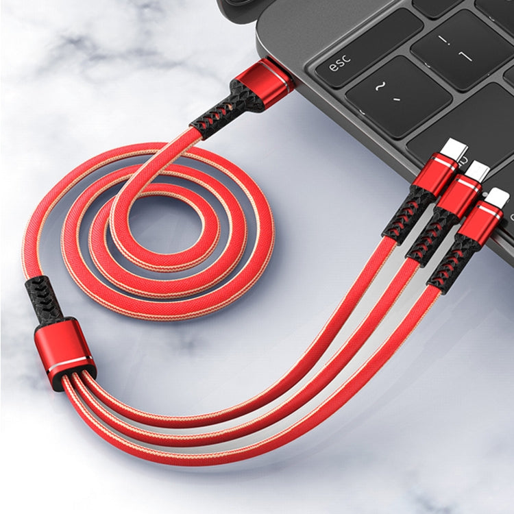 1.2m USB to 8 PIN + USB-C / Type-C + Micro USB 3 in 1 Nylon Braided Charging Cable (Red)