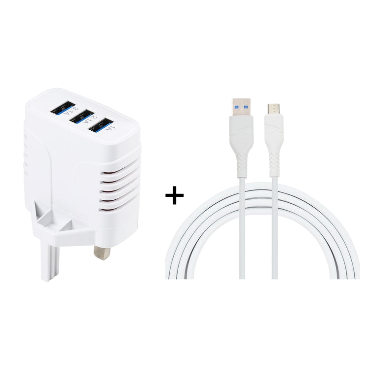 Solma 2 en 1 6.2A 3 Ports USB Chargeur de Voyage + 1.2M USB vers Micro USB Data Cable Set UK Plug