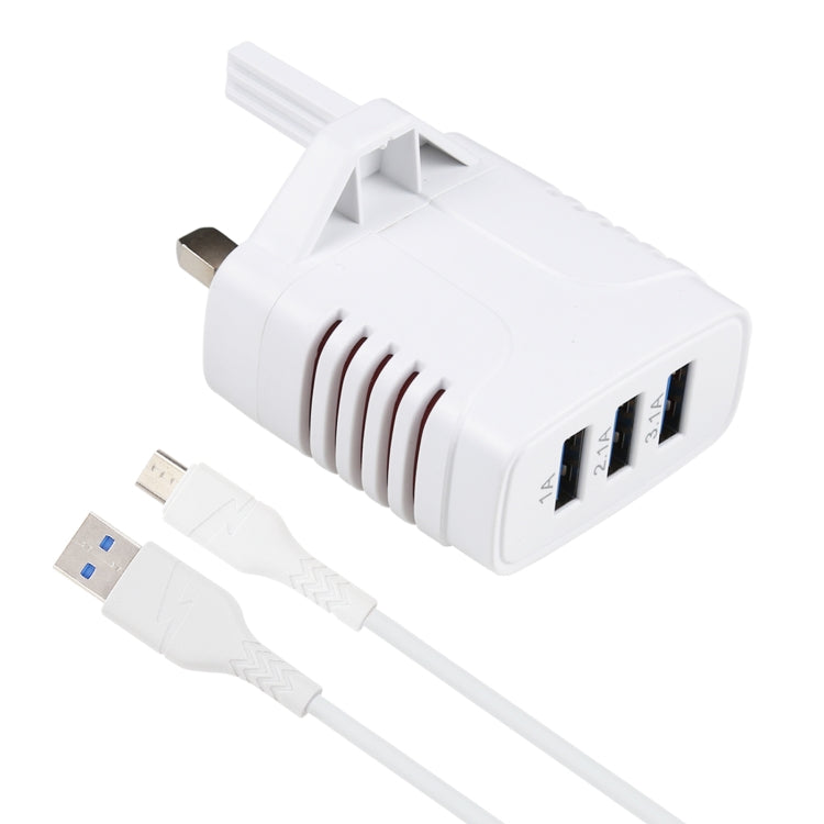 Solma 2 en 1 6.2A 3 Ports USB Chargeur de Voyage + 1.2M USB vers Micro USB Data Cable Set UK Plug