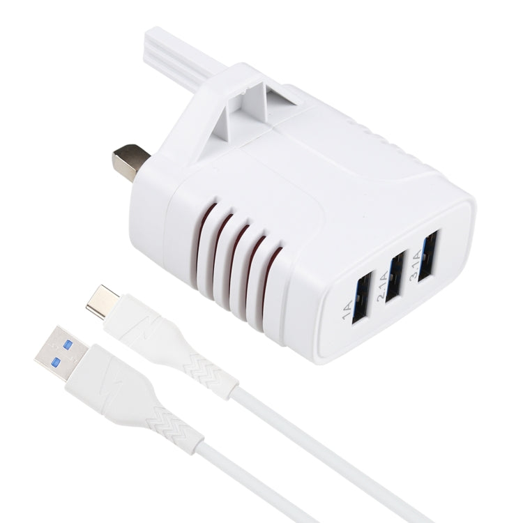 Solma 2 en 1 6.2A 3 Ports USB Chargeur de Voyage + 1.2M USB vers USB-C / TYPE-C Data Cable Set UK Plug