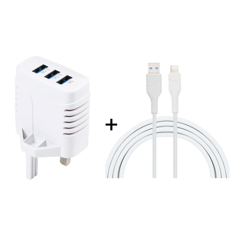 Solma 2 en 1 6,2 A 3 ports USB chargeur de voyage + 1,2 m USB A 8 broches câble de données UK Plug