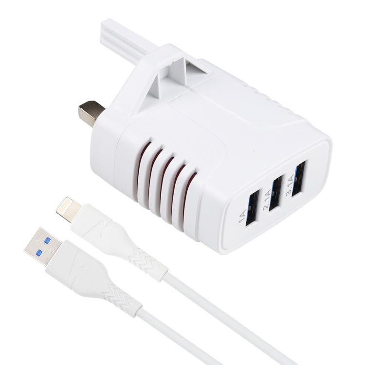 Solma 2 en 1 6,2 A 3 ports USB chargeur de voyage + 1,2 m USB A 8 broches câble de données UK Plug