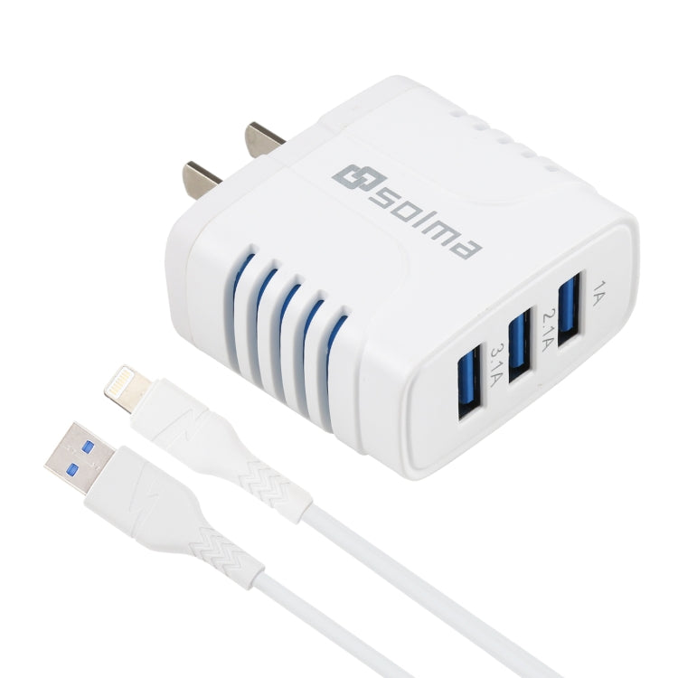 Chargeur de voyage Solma 2 en 1 6.2A 3 ports USB + câble de données USB 1.2M à 8 broches connecteur US